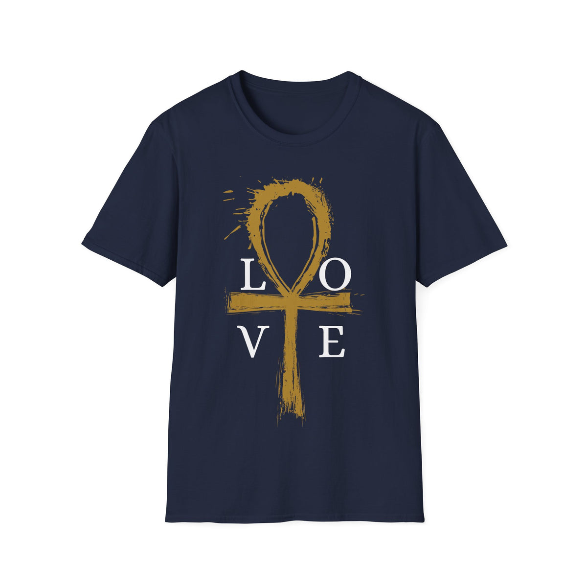 Ankh Love T-Shirt — Gold Brushstroke Ankh "LOVE" Tee