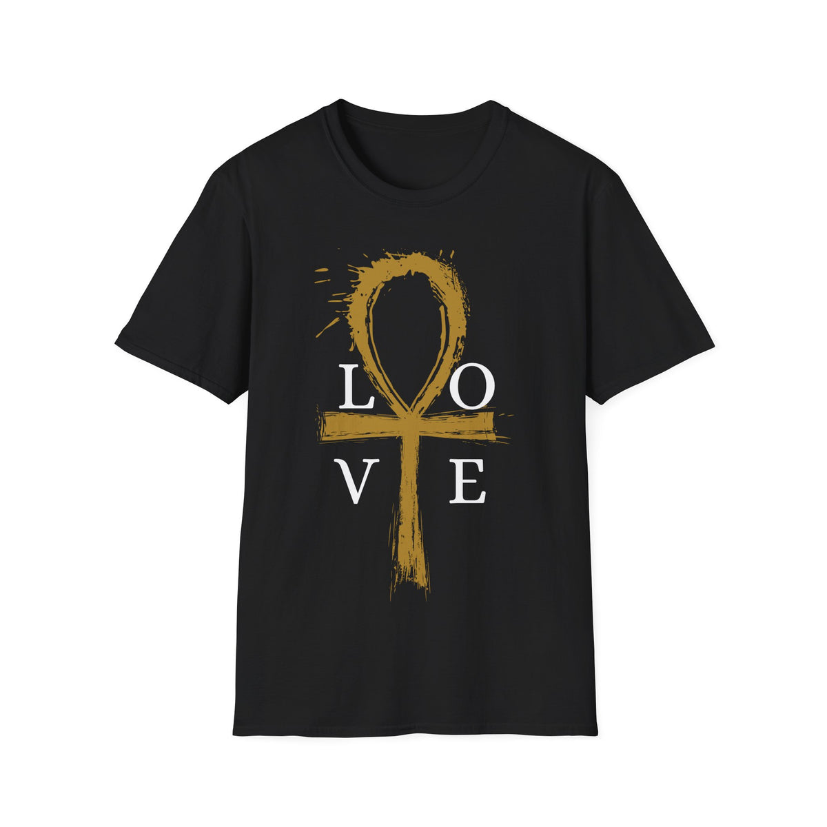 Ankh Love T-Shirt — Gold Brushstroke Ankh "LOVE" Tee