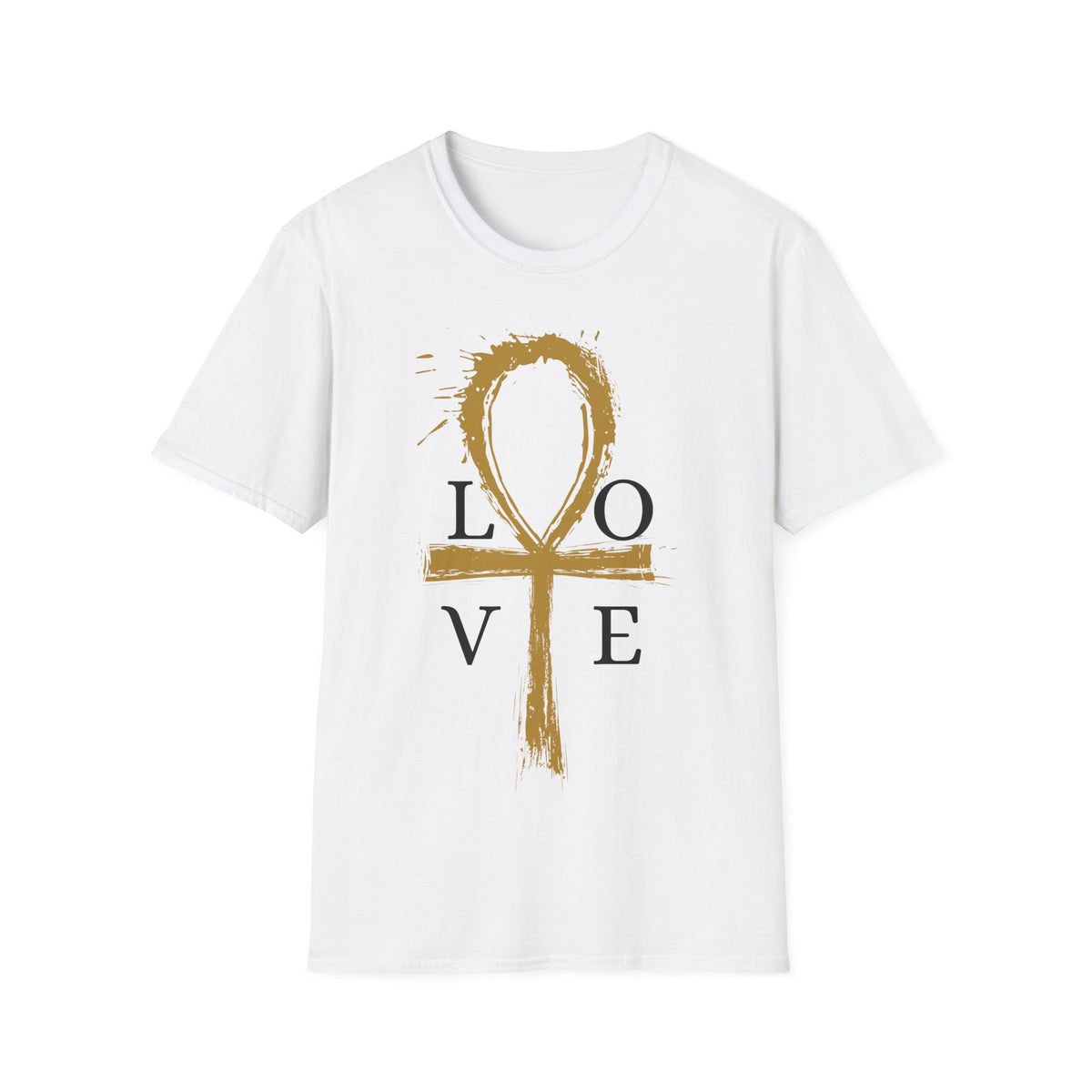 Ankh Love T-Shirt — Gold Brushstroke Ankh "LOVE" Tee